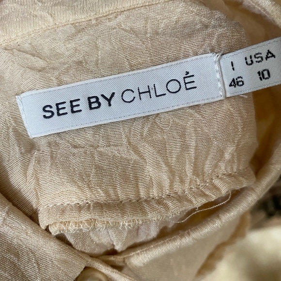 See By Chloe Sz 10 Crinkle Beige Drawstring Top *Flaw - Picture 5 of 7